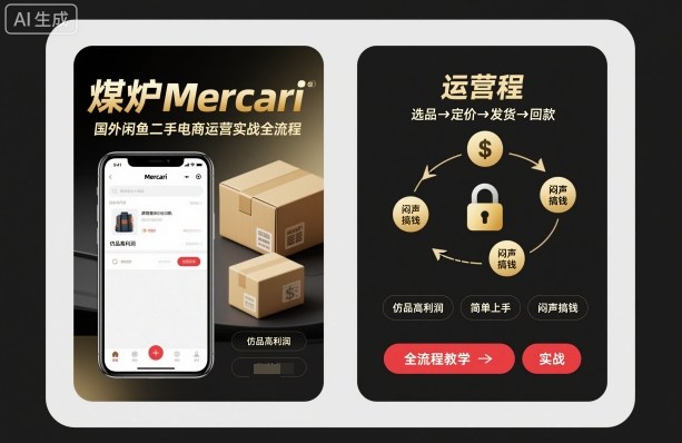 煤炉Mercari国外闲鱼二手电商运营实战全流程,仿品高利润,简单上手,闷声搞钱-极客网创