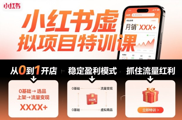 小红书虚拟项目特训课,帮你从0到1打造稳定盈利的店铺,抓住流量红利(更新9月)-极客网创