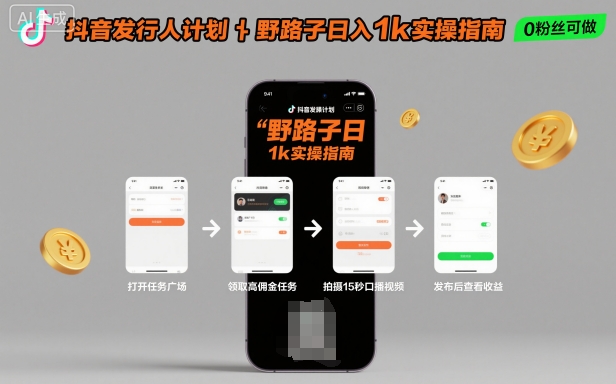 抖音发行人计划全新野路子玩法,随时随地,只要有手机,就能操作,日入1k+【揭秘】-极客网创