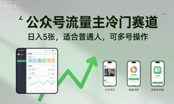 公众号流量主冷门赛道,日入5张,适合普通人,可多号操作-极客网创