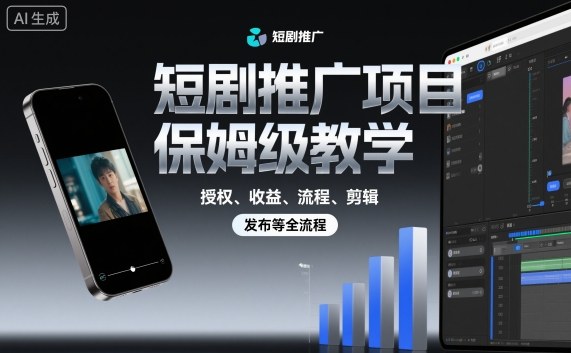 短剧推广项目保姆级教学,授权、收益、流程、剪辑,发布等全流程-极客网创