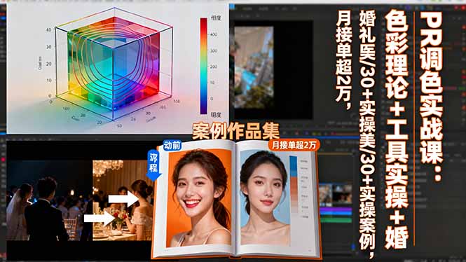 PR调色实战课：色彩理论+工具实操+婚礼医美/30+实操案例，月接单超2万-极客网创