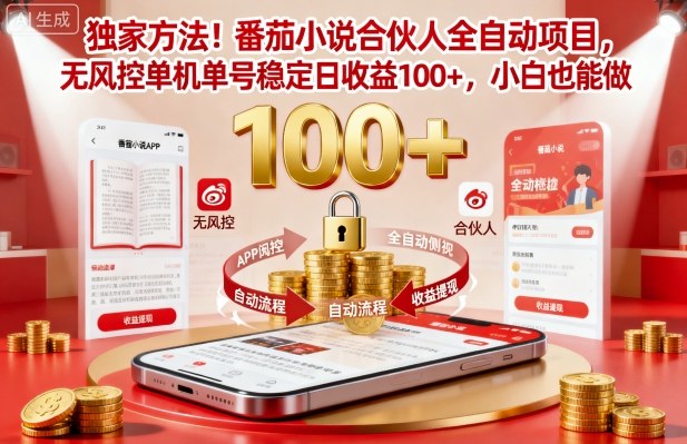独家方法！番茄小说合伙人全自动挂G项目，无风控单机单号稳定日收益100+，小白也能做【揭秘】-极客网创