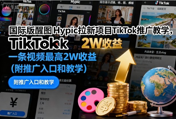 国际版醒图Hypic拉新项目TikTok推广教学,一条视频最高2W收益(附推广入口和教学)-极客网创
