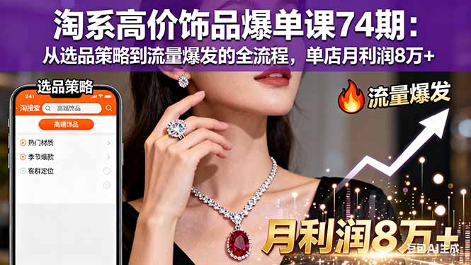 淘系高价饰品爆单课74期:从选品策略到流量爆发的全流程,单店月利润8万+-极客网创