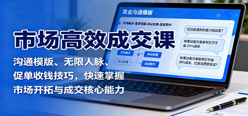 市场高效成交课:沟通模版、无限人脉、促单收钱技巧,快速掌握市场开拓与成交核心能力-极客网创