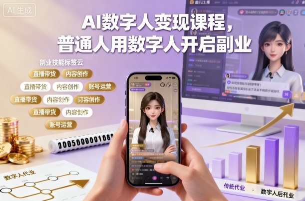AI数字人变现课程,普通人用数字人开启副业-极客网创