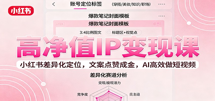 高净值IP变现课:小红书差异化定位,文案点赞成金, AI高效做短视频-极客网创