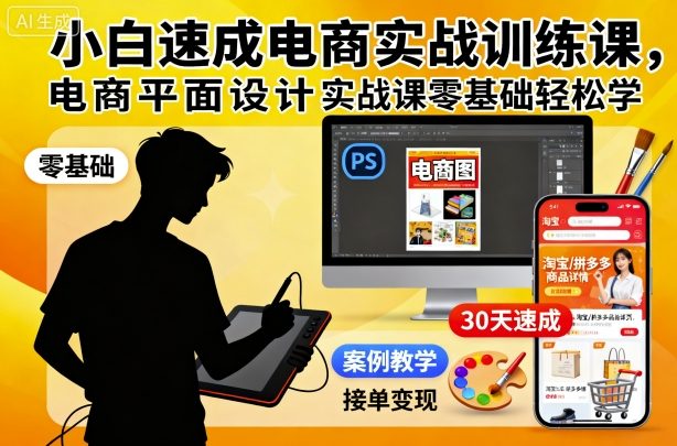 小白速成电商实战训练课,电商平面设计实战课零基础轻松学-极客网创