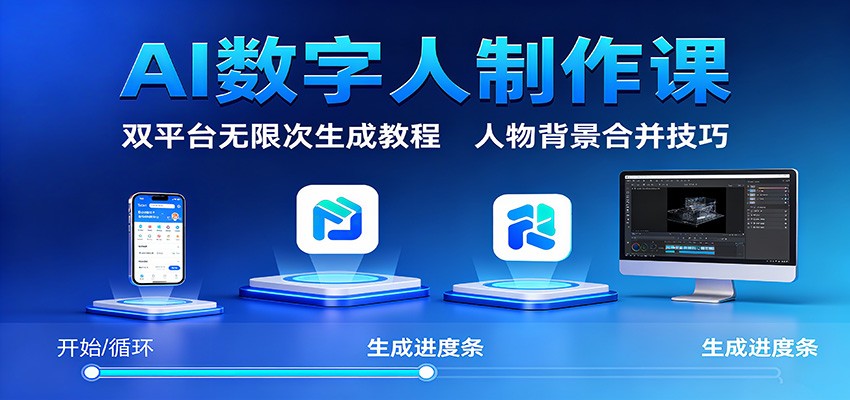 AI数字人制作课:双平台无限次生成教程,人物背景合并技巧-极客网创