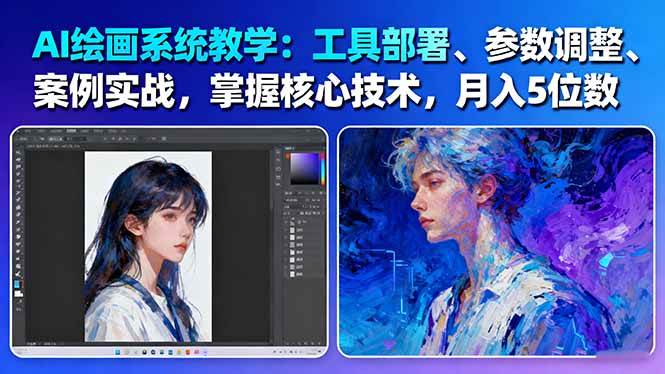 AI绘画系统教学:工具部署+参数调整+案例实战+核心技术,月入5位数-61节课-极客网创