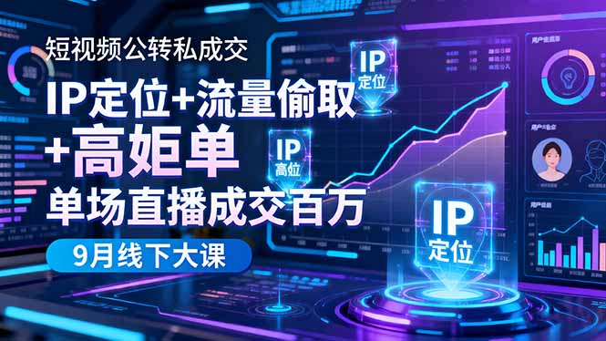 短视频公转私成交9月线下大课,IP定位+流量偷取+高客单,单场直播成交百万-极客网创