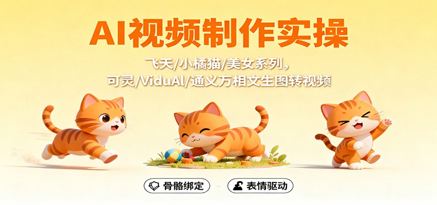 AI视频制作实操,飞天/小橘猫/美女系列,可灵/ViduAl/通义万相文生图转视频-极客网创