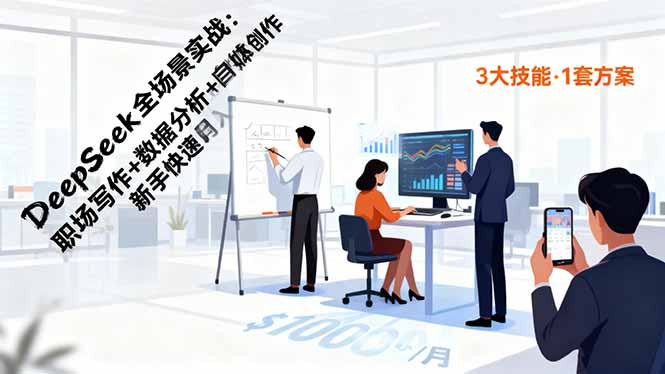 DeepSeek全场景实战:职场写作+数据分析+自媒体创作,新手快速月入过万-极客网创