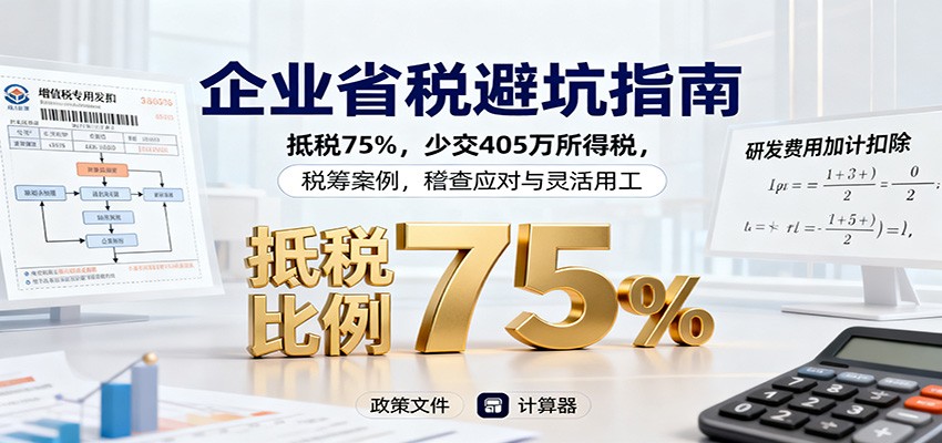 企业省税避坑指南:抵税75%,少交405万所得税,税筹案例,稽查应对与灵活用工-极客网创
