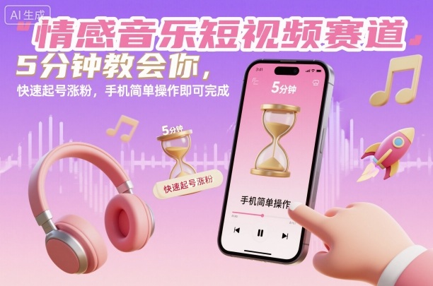 情感音乐短视频赛道,5分钟教会你,快速起号涨粉,手机简单操作即可完成-极客网创