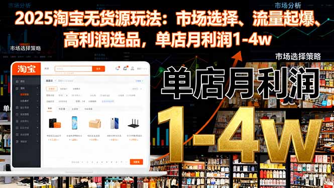 2025淘宝无货源玩法:市场选择、流量起爆、高利润选品,单店月利润1-4w-极客网创