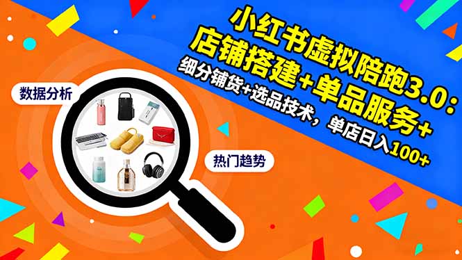 小红书虚拟陪跑3.0:店铺搭建+单品服务+细分铺货+选品技术,单店日入100+-极客网创