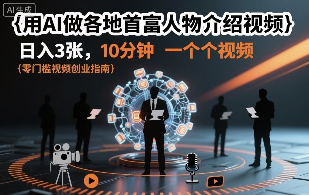 用AI做各地首富人物介绍视频,日入3张,10分钟一个视频-极客网创