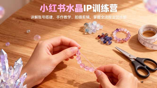 小红书水晶IP训练营，讲解账号搭建、手作教学、拍摄剪辑，全流程运营技能-极客网创
