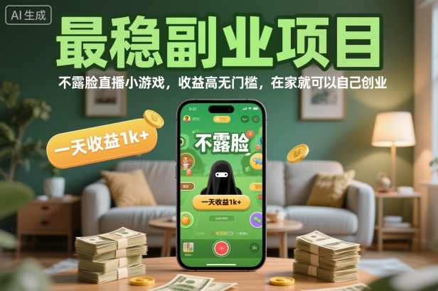 最稳副业项目,不露脸直播小游戏,收益高无门槛,一天收益1k+,在家就可以自己创业【揭秘】-极客网创