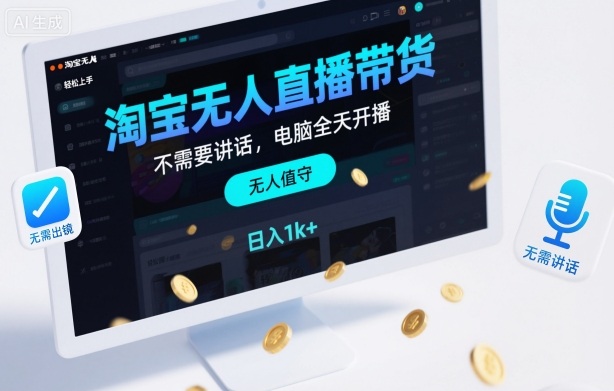 淘宝无人直播带货，不需要出镜，不需要讲话，电脑全天开播，轻松上手，日入1k+【揭秘】-极客网创