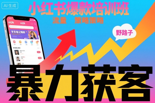 小红书爆款培训班，小红书获客野路子流量打法，暴力持续获客-极客网创