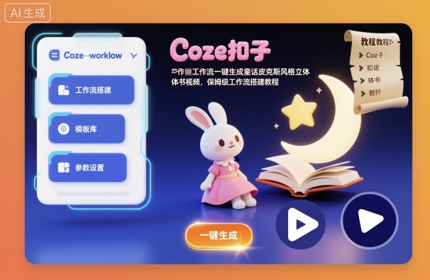 Coze扣子工作流一键生成童话皮克斯风格立体书视频，保姆级工作流搭建教程-极客网创