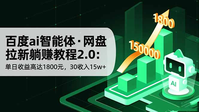 百度ai智能体·网盘拉新躺赚教程2.0:单日收益高达1800元,30收入15w+-极客网创