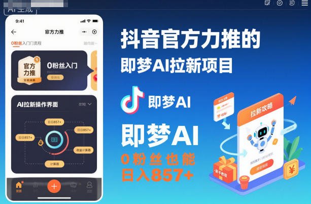抖音官方力推的即梦AI拉新项目，0粉丝也能日入857+(附即梦AI拉新推广入口及教学)-极客网创