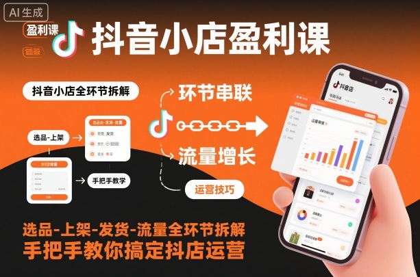 抖音小店盈利课-选品-上架-发货-流量全环节拆解，手把手教你搞定抖店运营-极客网创