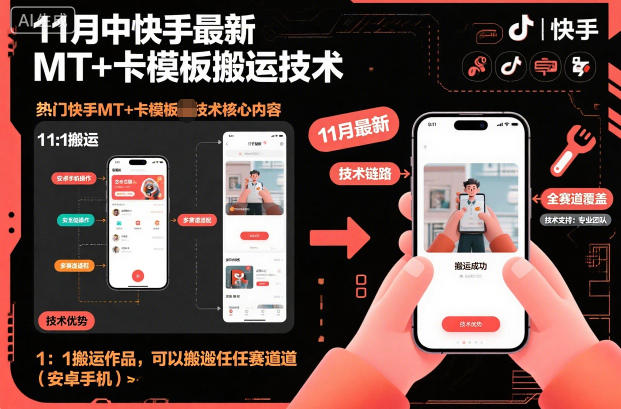 11月中快手最新MT+卡模板搬运技术，1：1搬运作品，可以搬运任何赛道(安卓手机)-极客网创