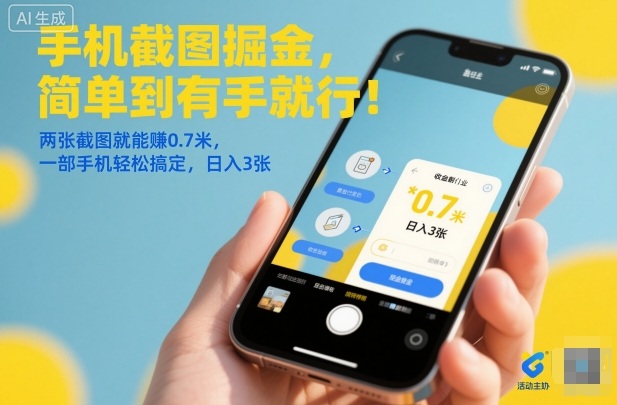 手机截图掘金,简单到有手就行!两张截图就能賺0.7米,一部手机轻松搞定,日入3张【揭秘】-极客网创
