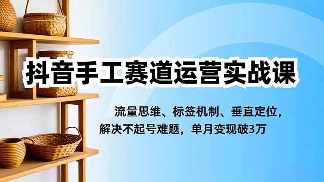 抖音手工赛道运营实战课,流量思维、标签机制、垂直定位,解决不起号难题,单月变现破3万-极客网创