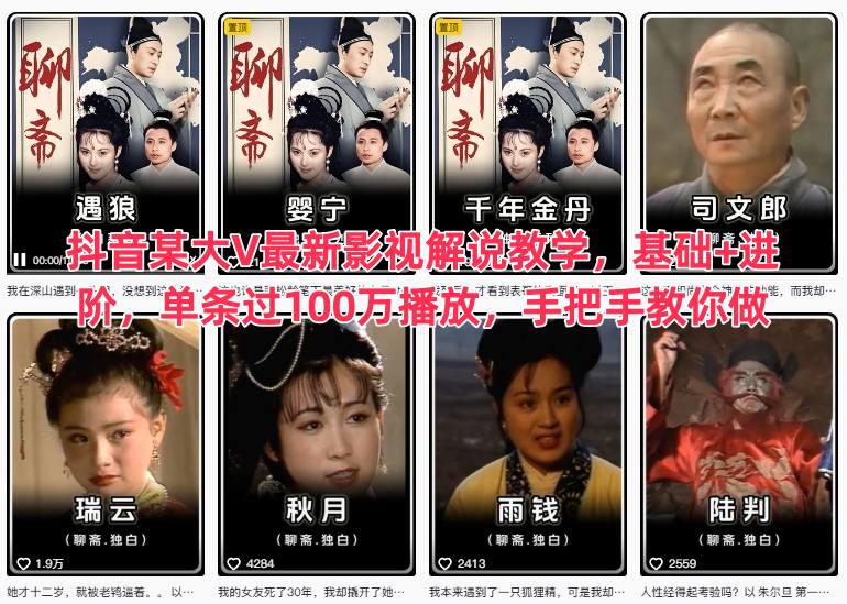 抖音某大V最新影视解说教学,基础+进阶,单条过100万播放,手把手教你做-极客网创