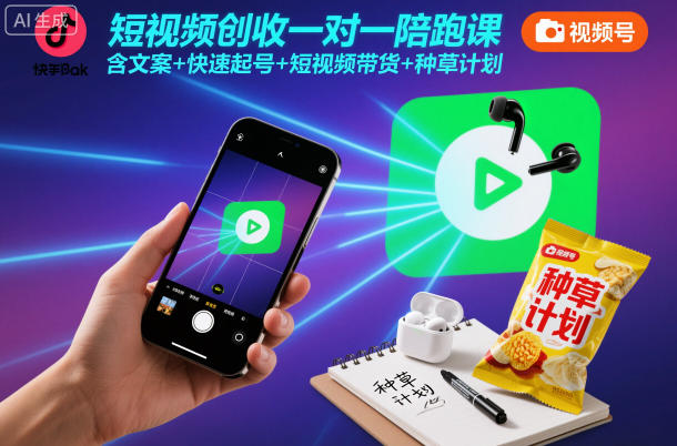 短视频创收一对一陪跑课,含文案+快速起号+短视频带货+种草计划-极客网创