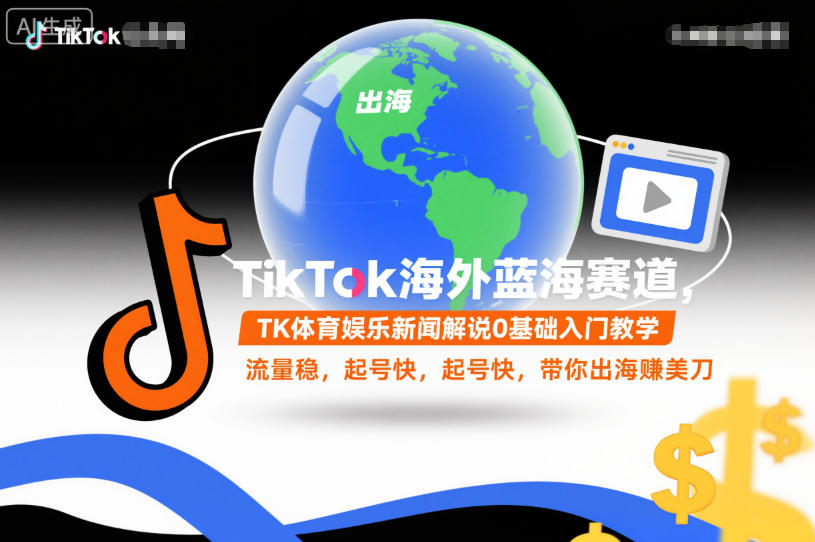 TikTok海外蓝海赛道,TK体育娱乐新闻解说0基础入门教学,流量稳,起号快,带你出海賺美刀-极客网创