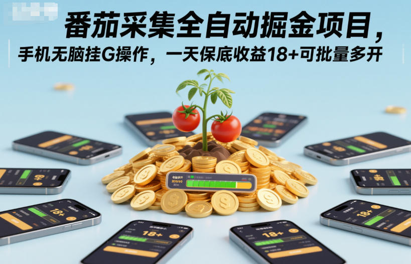 番茄采集全自动掘金项目，手机无脑挂G操作，一天保底收益18+可批量多开【揭秘】-极客网创