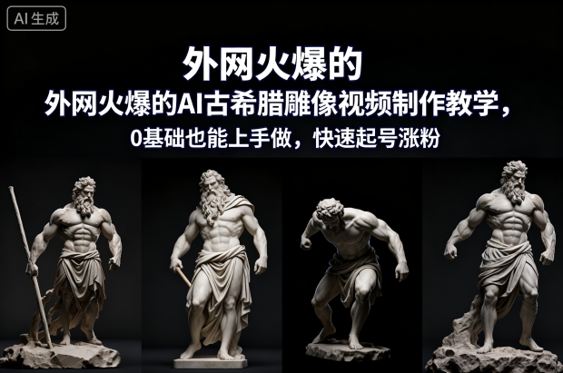 外网火爆的AI古希腊雕像视频制作教学,0基础也能上手做,快速起号涨粉-极客网创