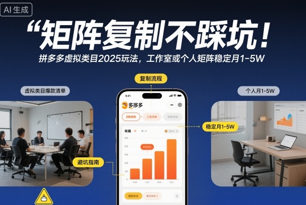 矩阵复制不踩坑!拼多多虚拟类目2025玩法,工作室或者个人矩阵稳定月1-5W【揭秘】-极客网创