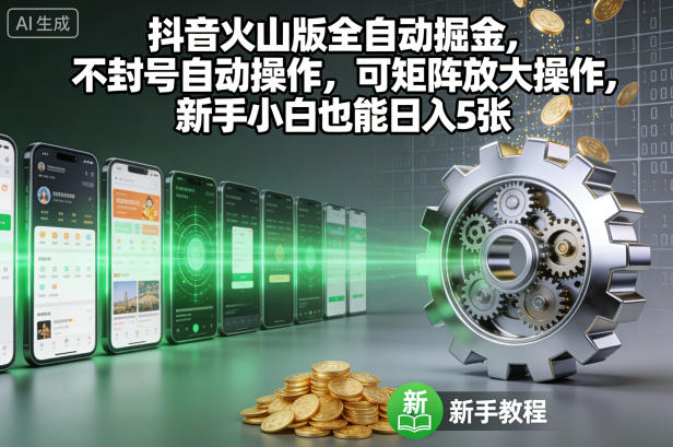 抖音火山版全自动掘金,不封号自动操作,可矩阵放大操作,新手小白也能日入5张【揭秘】-极客网创