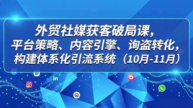 外贸 社媒获客破局课,平台策略、内容引擎、询盘转化,构建体系化引流系统(10月-11月-极客网创