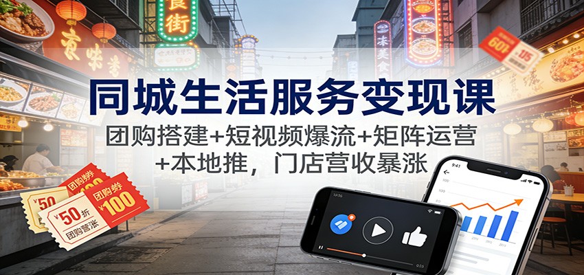 同城生活服务变现课:团购搭建+短视频爆流+矩阵运营+本地推,门店营收暴涨-极客网创