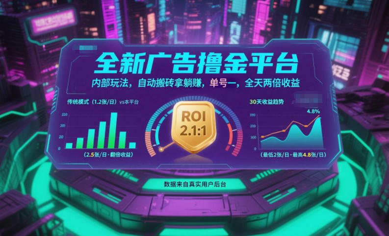 全新广告撸金平台,内部玩法,自动搬砖拿躺賺,单号一天保底2张+,全天两倍收益【揭秘】-极客网创