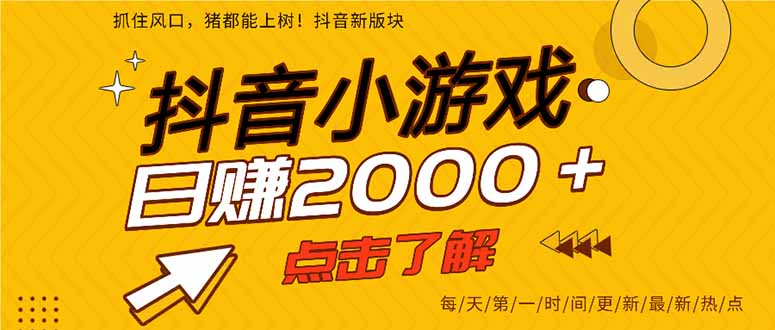 2025年爆火的抖音小游戏项目,一部手机日入2000+-极客网创