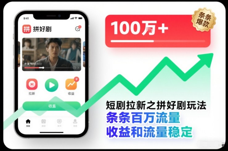 短剧拉新之拼好剧玩法，条条百万流量，收益和流量稳定-极客网创