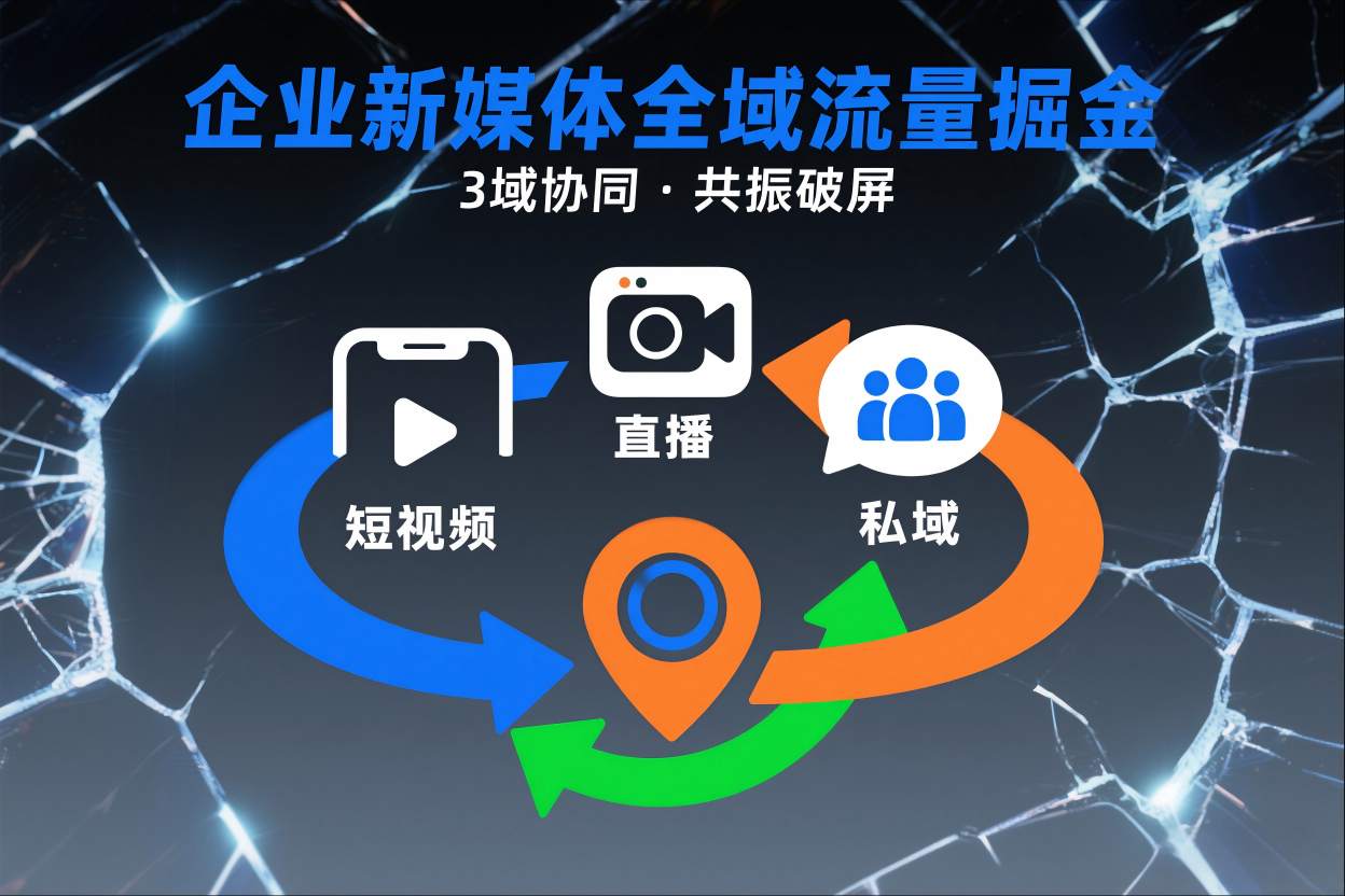 短视频全域商业模式，企业新媒体全域流量掘金，3域协同，共振破屏，短视频-直播-私域-地域-极客网创