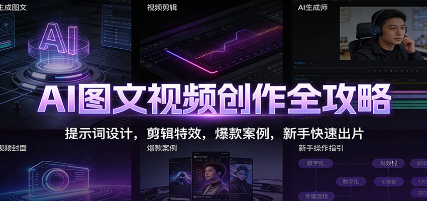 AI图文视频创作全攻略：提示词设计，剪辑特效，爆款案例，新手快速出片-极客网创