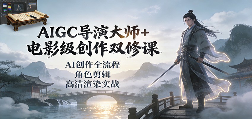 AIGC导演大师+电影级创作双修课：AI创作全流程、角色剪辑、高清渲染实战-极客网创