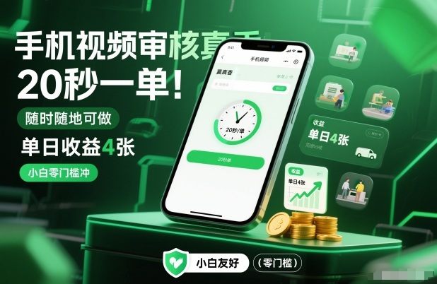 手机视频审核真香！20秒一单，随时随地可做，单日收益4张，小白零门槛冲【揭秘】-极客网创